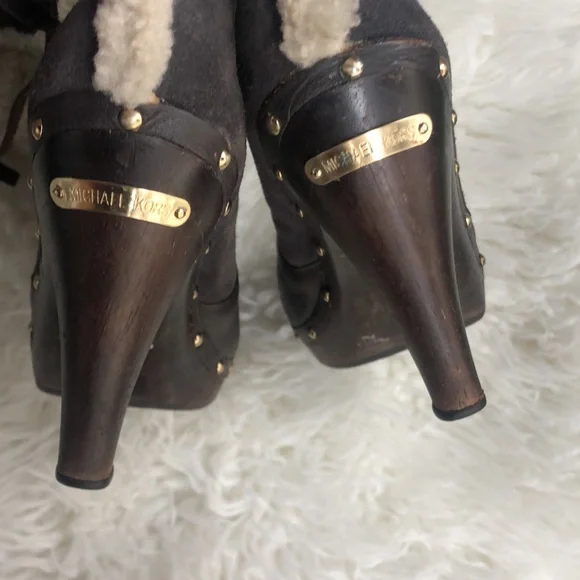 Michael Kors Shearling Fur Leather Studded Platform Clog Boots - Picture 8 of 9
